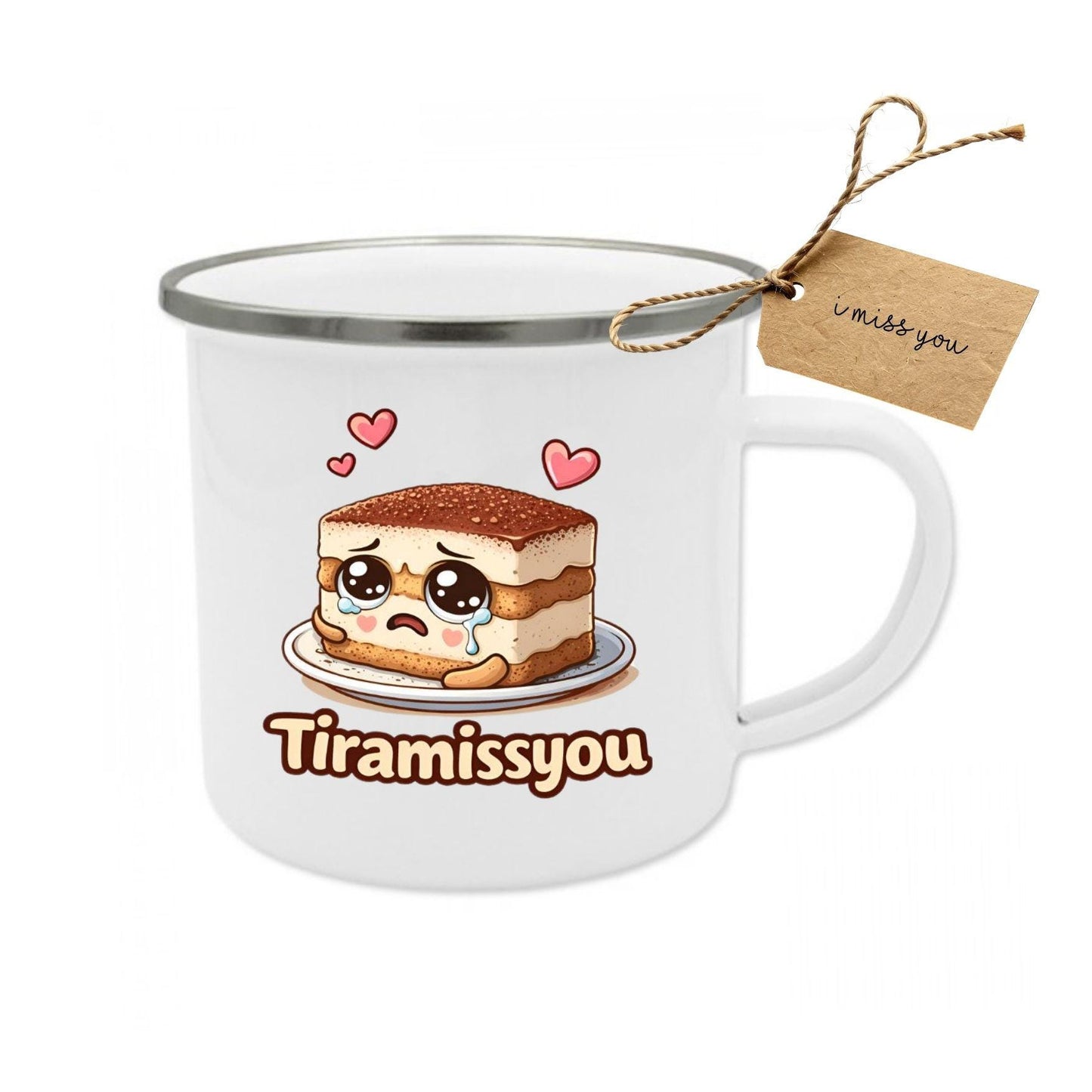 TiraMissYou Emaille Tasse | Lustiger Liebesbecher Spruch | Geschenk Freundin, Freund & Partner Kaffee Becher Beziehung | Valentinstag