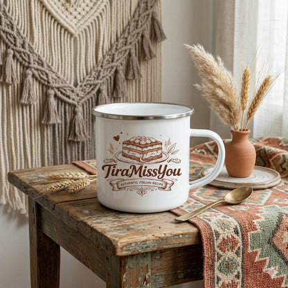 TiraMissYou Emaille Tasse | Lustiger Liebesbecher Spruch | Geschenk Freundin, Freund & Partner Kaffee Becher Beziehung | Valentinstag