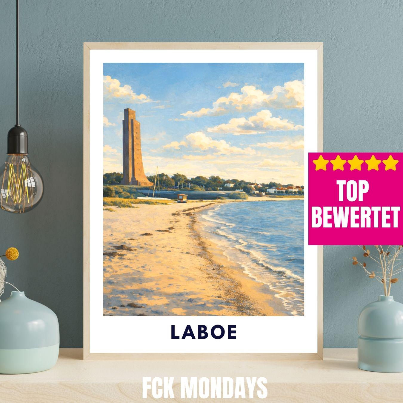 Laboe Poster Marine Ehrenmal Ostsee | Strand Wandbild Deutschland | Küsten Landschaft Kunstdruck | U-Boot U 995 Deko | Travel Poster Kiel