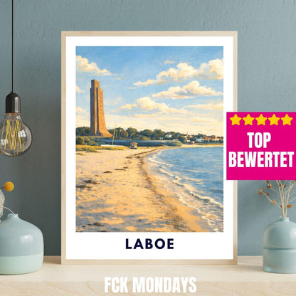 Laboe Poster Marine Ehrenmal Ostsee | Strand Wandbild Deutschland | Küsten Landschaft Kunstdruck | U-Boot U 995 Deko | Travel Poster Kiel