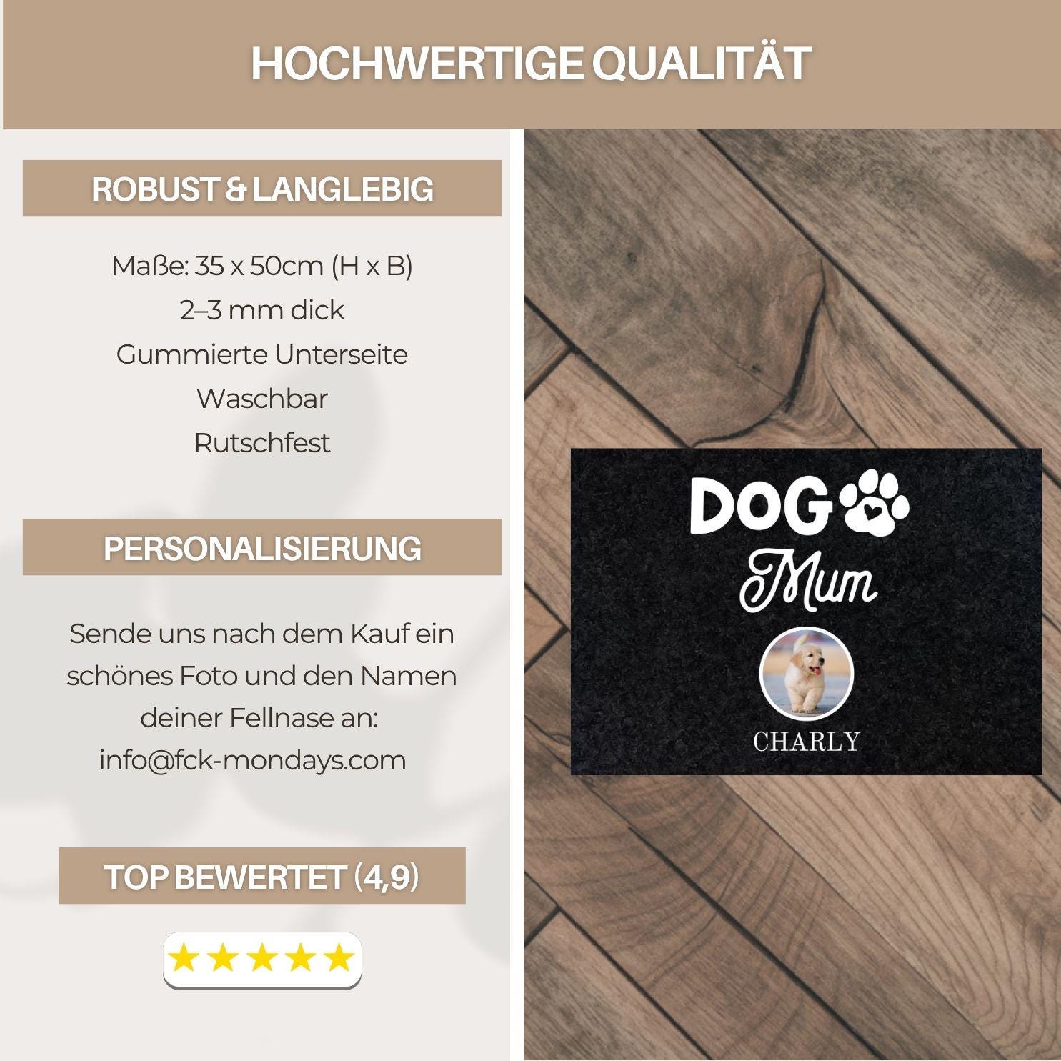 Personalisierte Haustier Fußmatte Hunde mit Foto – Türmatte mit Namen | Geschenk Umzug Zuhause Einweihungsgeschenk Türvorleger Dog Mom Dad