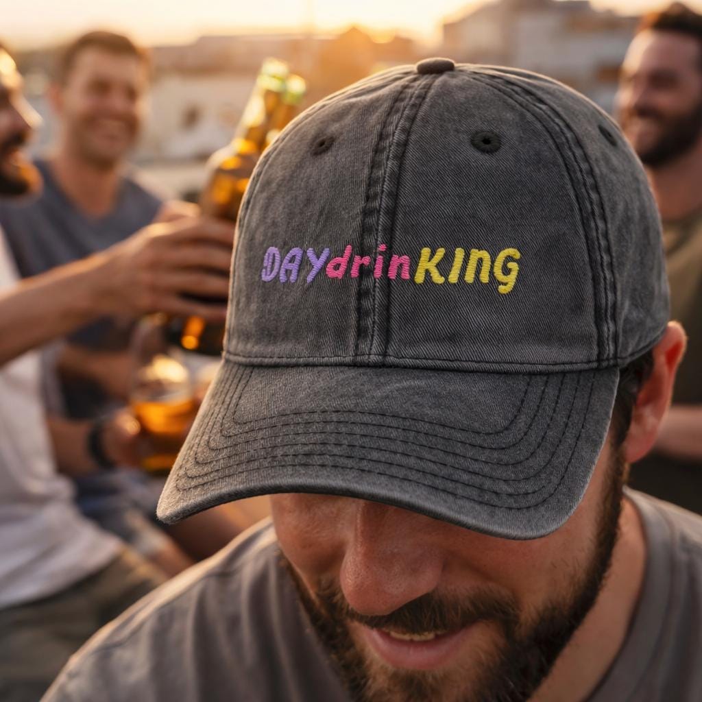 Vintage Day Drinking Cap | Colourful embroidered hen party | Bachelorette | Gift for groom and bride | Father’s Day, birthday | Mallorca