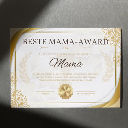 Best Mum Award Poster Personalized 2026 | Gift for Mum | Mother's Day Gift Printable or Framed | Custom Dad and Mum Certificate Wall Art