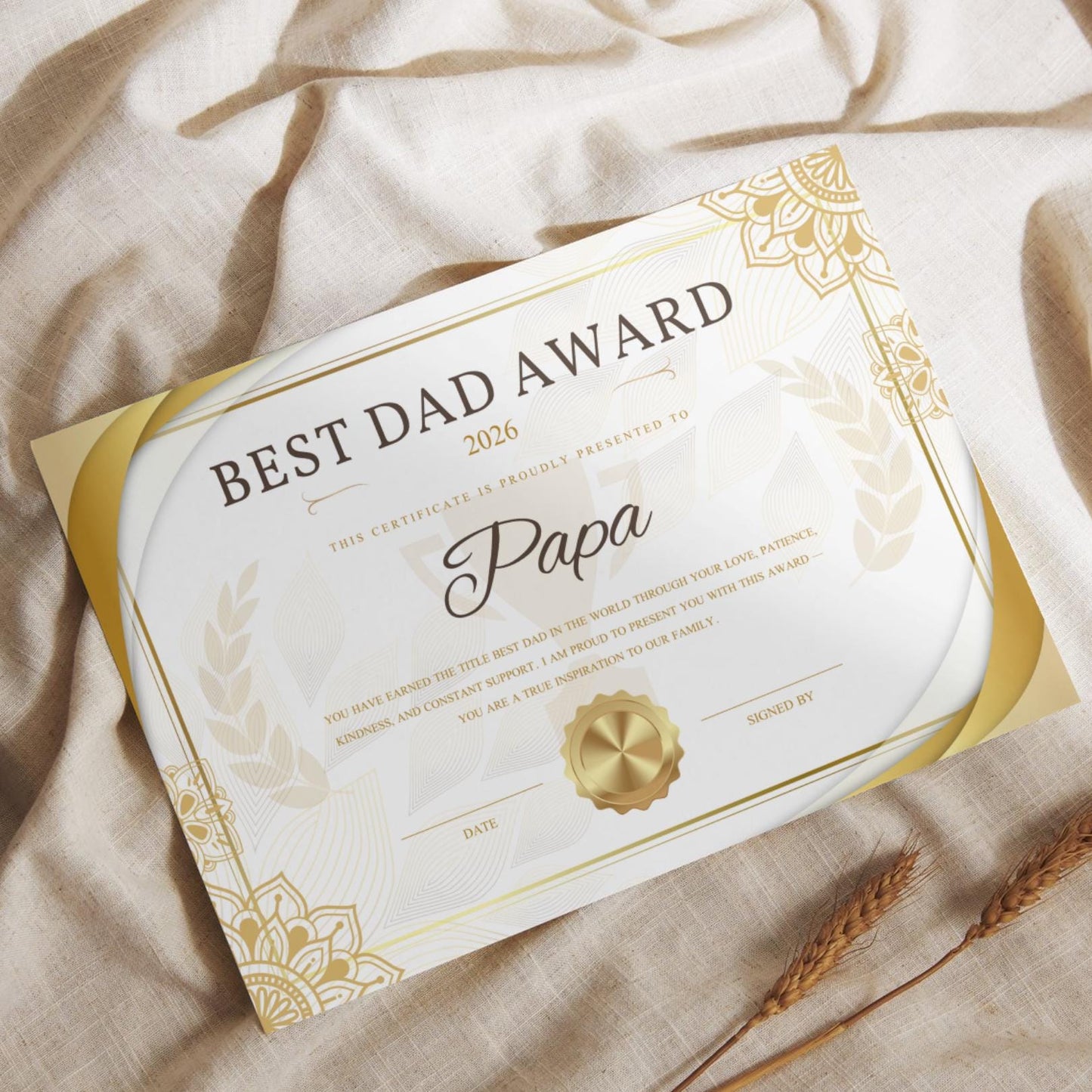 Best Dad Award Poster Personalized 2026 | Gift for Dad | Father's Day Gift Printable or Framed | Custom Dad Certificate Wall Art