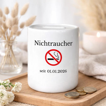 Personalised non-smoker money box with date | Smoke-free gift | Quit smoking motivation money box – non-smoker since Non Smoke
