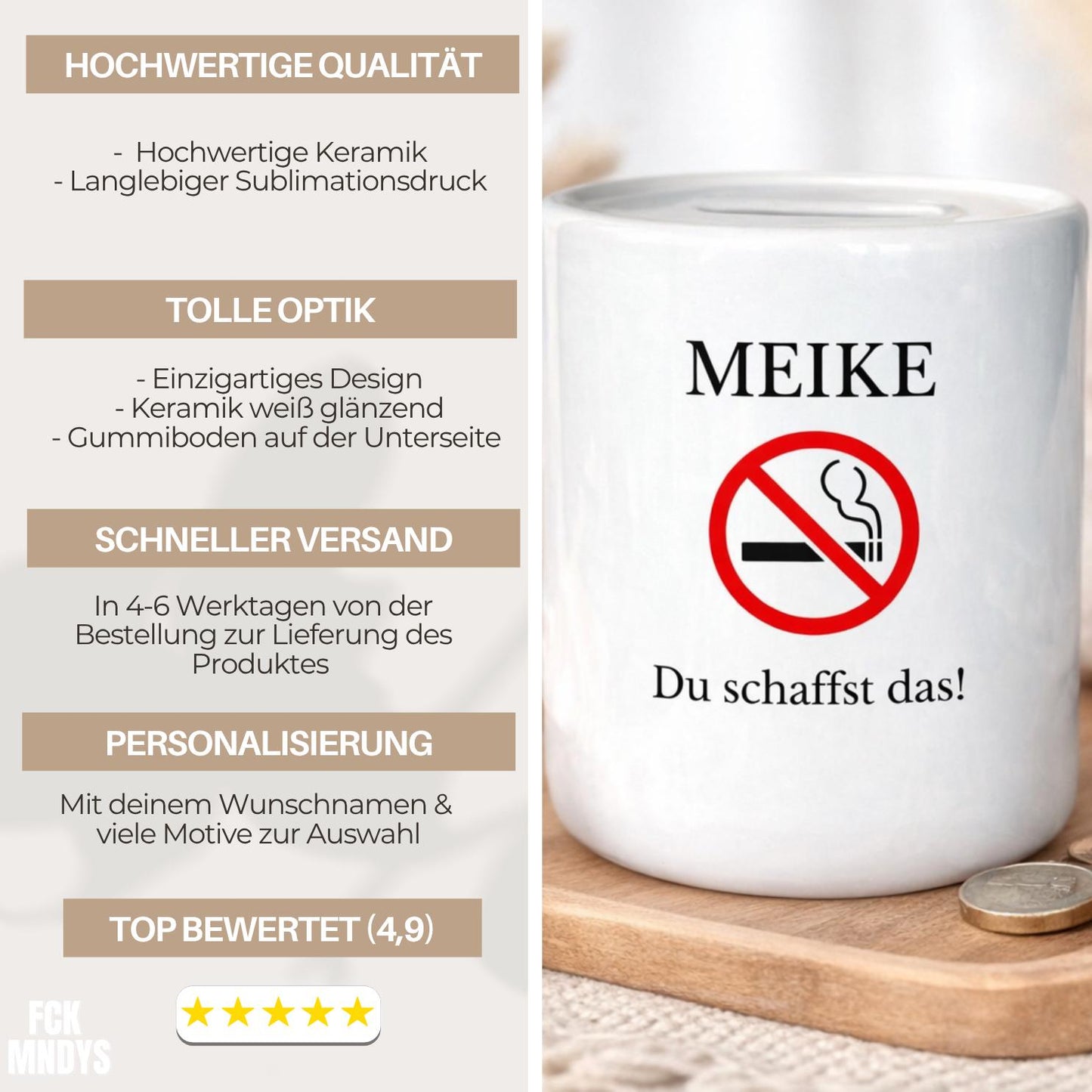 Personalised non-smoker money box with name | Smoke-free gift | Quit smoking motivation money box | Non-smoker | Non-smoke