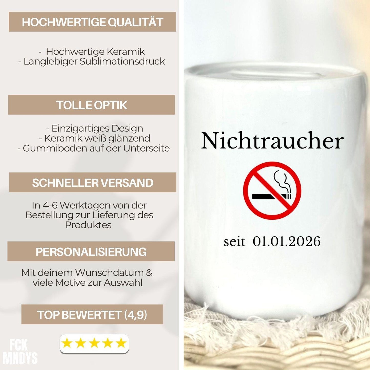 Personalised non-smoker money box with date | Smoke-free gift | Quit smoking motivation money box – non-smoker since Non Smoke