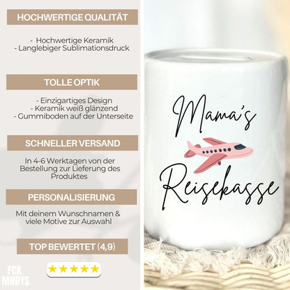 Mum’s Travel Money Pot | Mother’s Day Gift | Personalised | Holiday Fund | Gift Idea for Mum Save for a Holiday Ceramic Money Pot Thank You