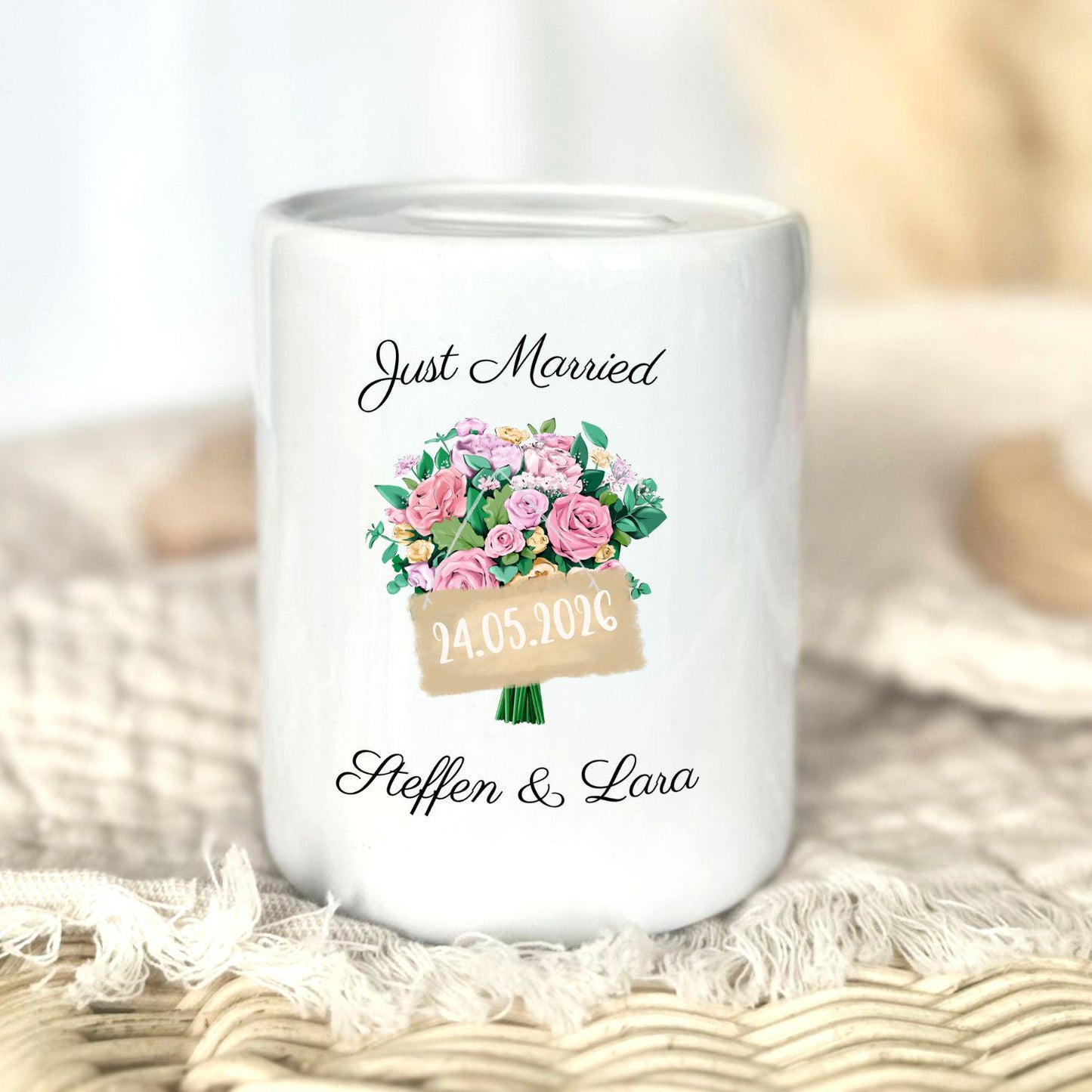 Personalised wedding money box | Just Married gift | Personalised money box with names and date | Wedding couple money box