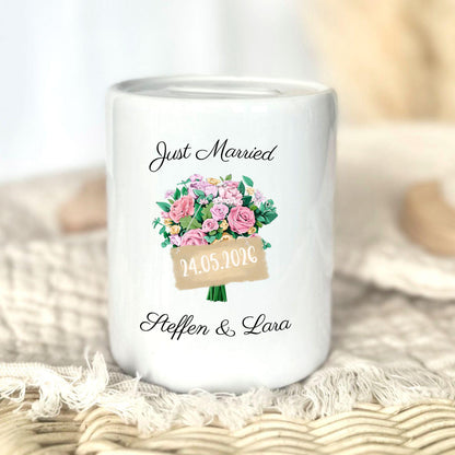 Personalised wedding money box | Just Married gift | Personalised money box with names and date | Wedding couple money box