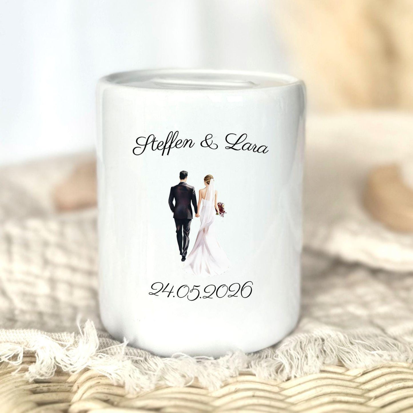 Personalised wedding money box | Just Married gift | Personalised money box with names and date | Wedding couple money box