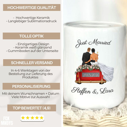 Personalised wedding money box | Just Married gift | Personalised money box with names and date | Wedding couple money box
