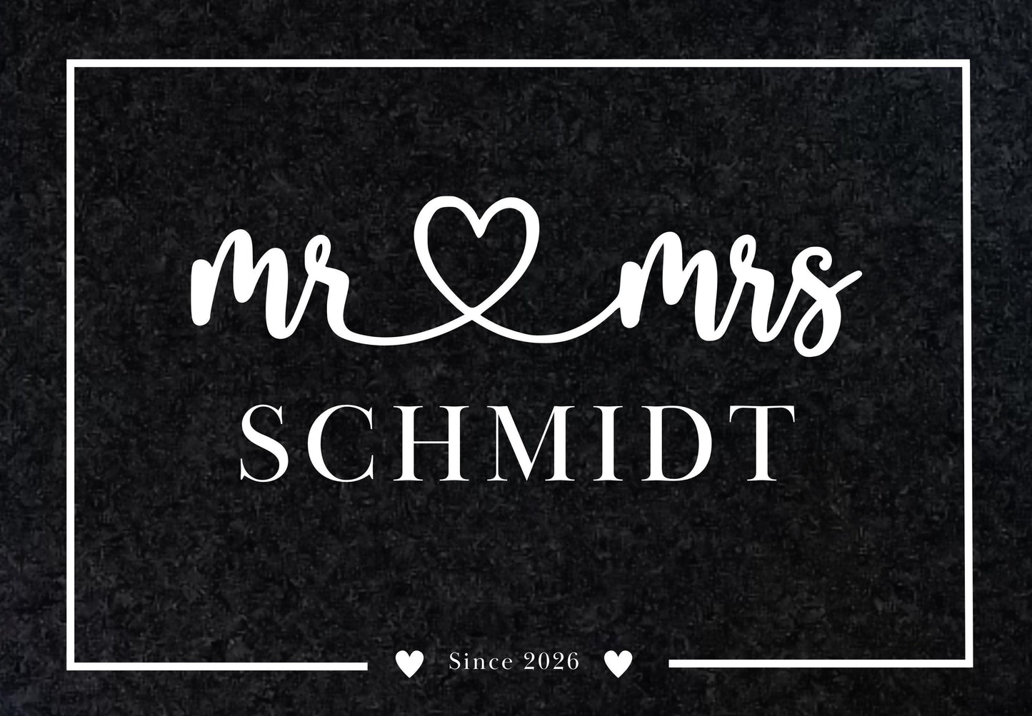 Personalisierte Fußmatte Mr & Mrs mit Name | Hochzeitsgeschenk Türmatte individuell | Eingangsbereich Matte Hochzeit Geschenk Gummirand