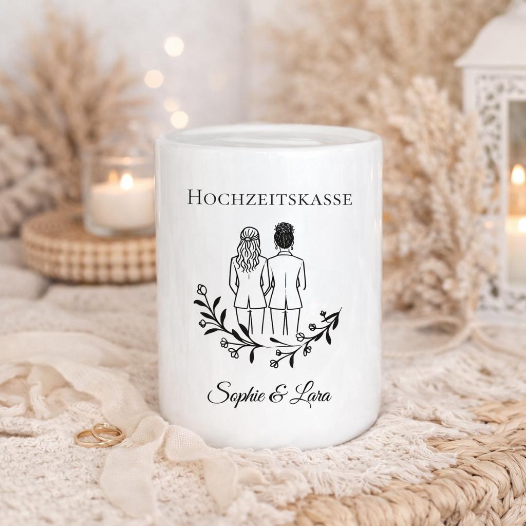 Personalized Wedding Money Box Lesbian Couple, Wedding Piggy Bank Custom Names Date, Bride Gift, Same Sex Wedding Gift, Boho Wedding Decor