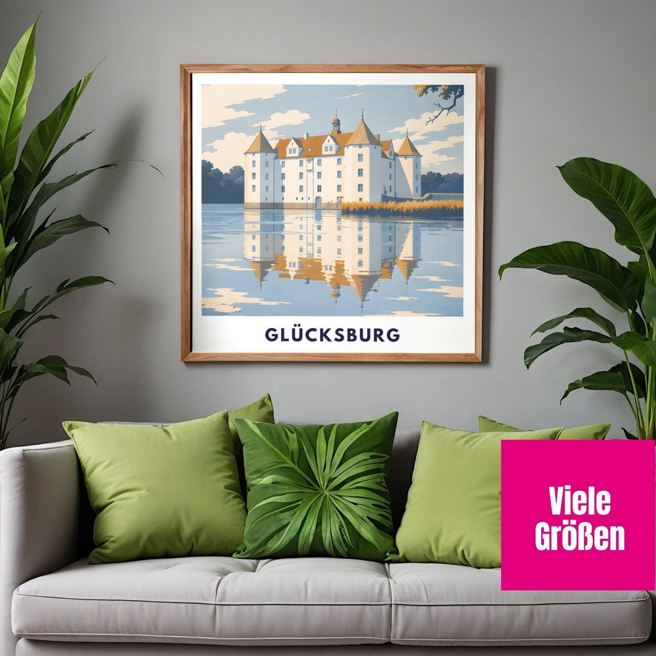 Glücksburg Poster Schloss Print Skandinavische Wandkunst Minimalistisches Landschaftsposter Deutschland Norddeutschland Deko Illustration