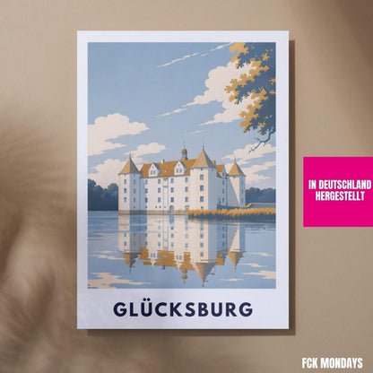 Glücksburg Poster Schloss Print Skandinavische Wandkunst Minimalistisches Landschaftsposter Deutschland Norddeutschland Deko Illustration
