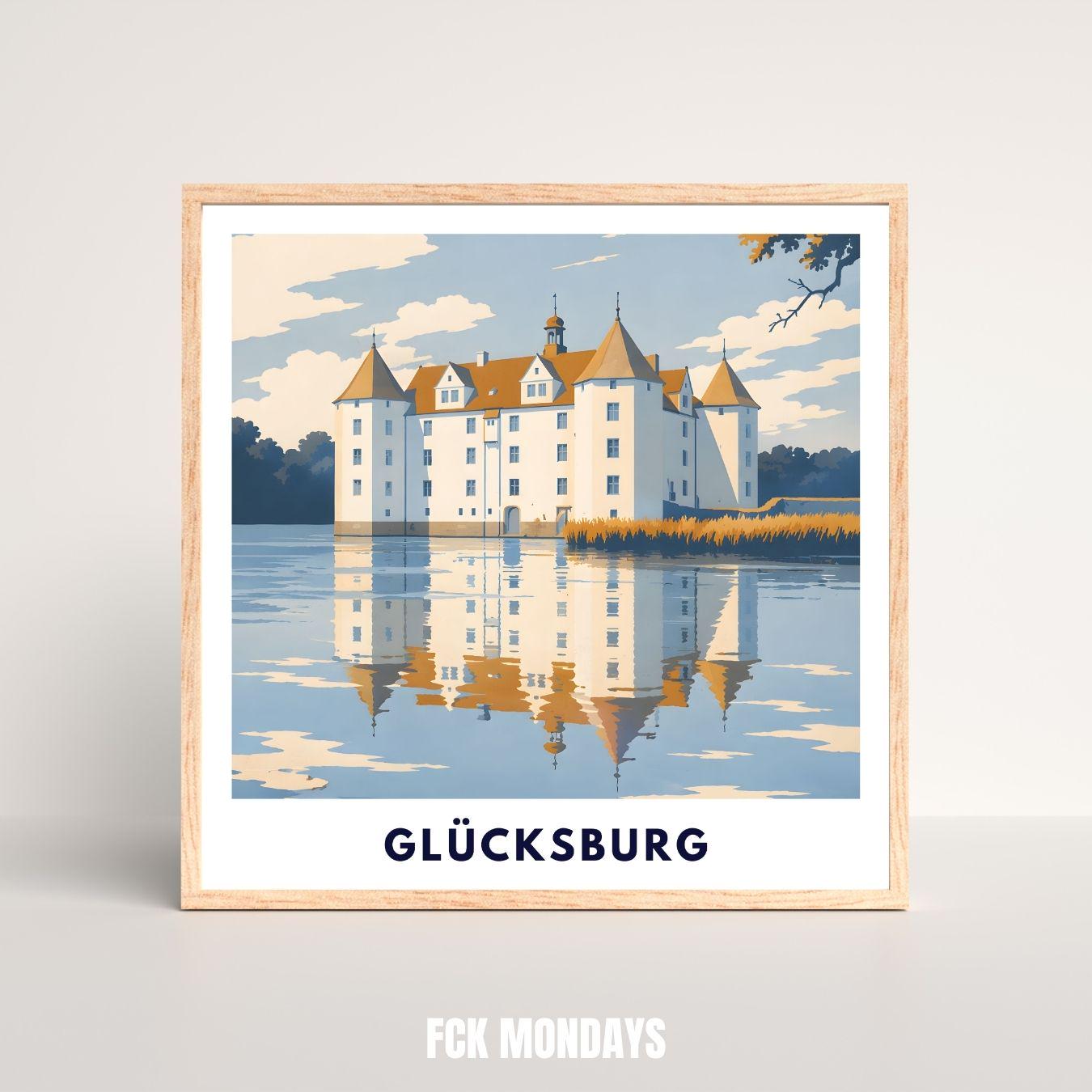 Glücksburg Poster Schloss Print Skandinavische Wandkunst Minimalistisches Landschaftsposter Deutschland Norddeutschland Deko Illustration