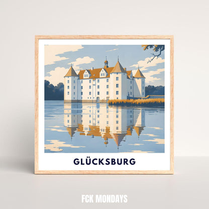 Glücksburg Poster Schloss Print Skandinavische Wandkunst Minimalistisches Landschaftsposter Deutschland Norddeutschland Deko Illustration
