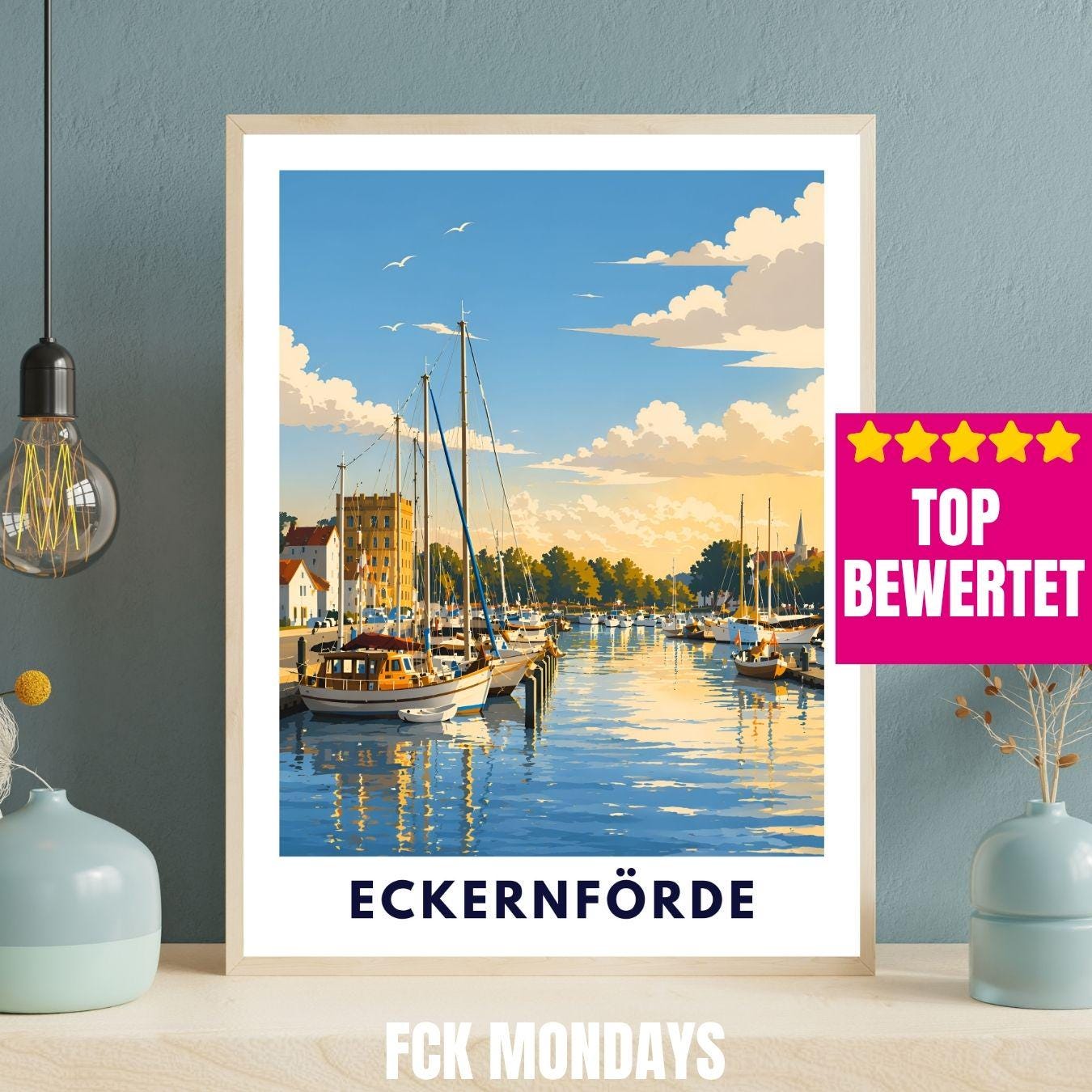 Eckernförde Poster Hafen – Maritime Wandkunst Ostsee Küstenstadt Illustration – Küste Deko – Deutschland Travel Print Illustration Plakat