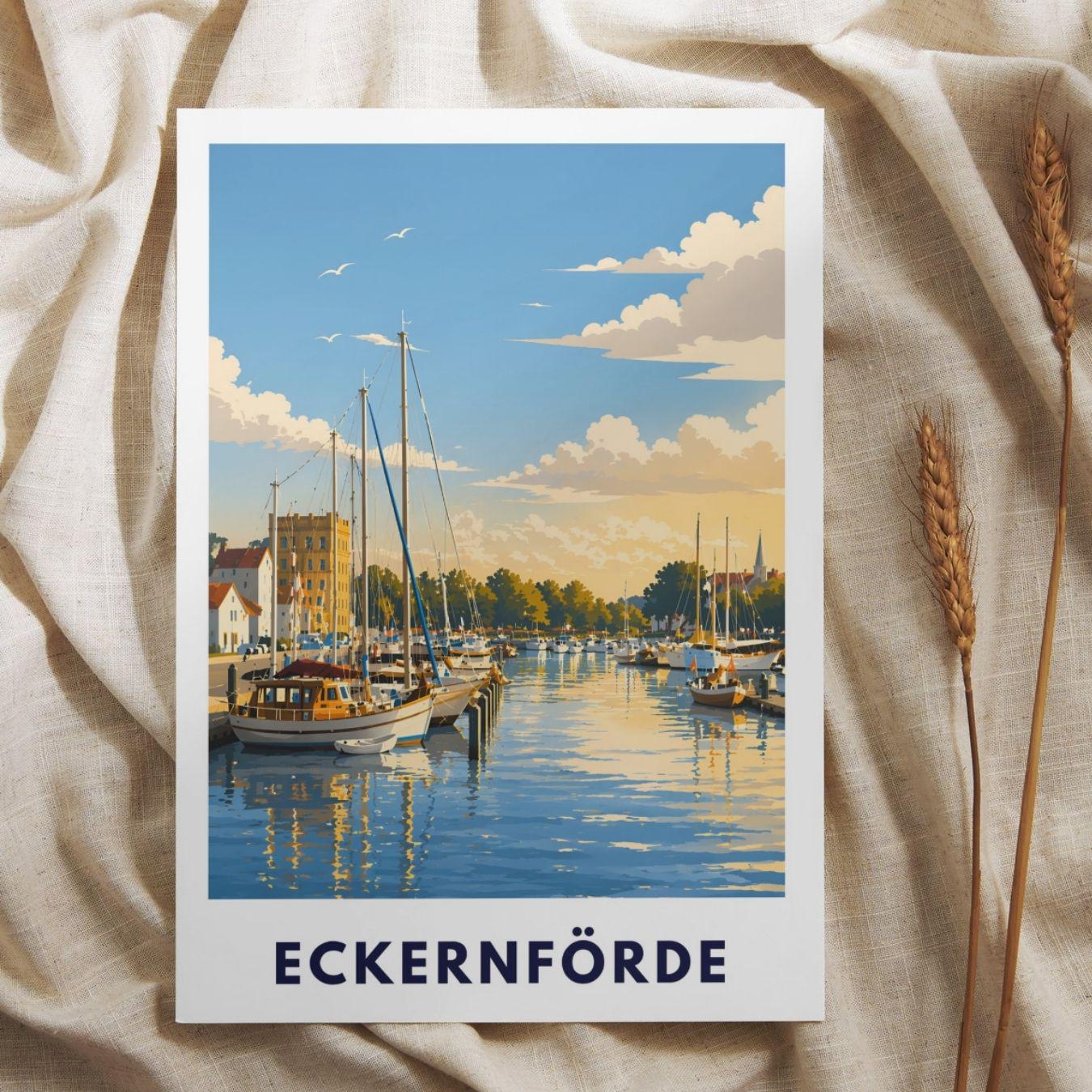 Eckernförde Poster Hafen – Maritime Wandkunst Ostsee Küstenstadt Illustration – Küste Deko – Deutschland Travel Print Illustration Plakat