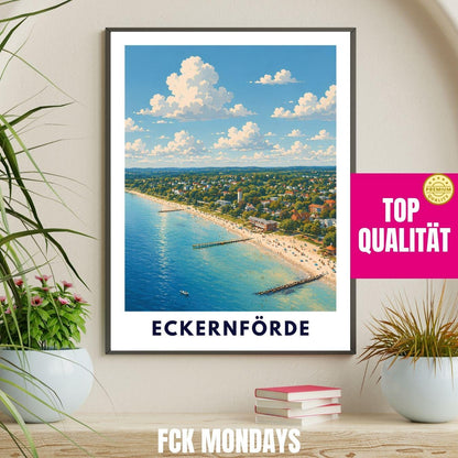 Eckernförde Strand Poster – Maritime Wandkunst Ostsee Küstenstadt Illustration Deko – Deutschland Reise Print Illustration Plakat Souvenir