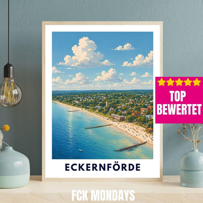 Eckernförde Strand Poster – Maritime Wandkunst Ostsee Küstenstadt Illustration Deko – Deutschland Reise Print Illustration Plakat Souvenir