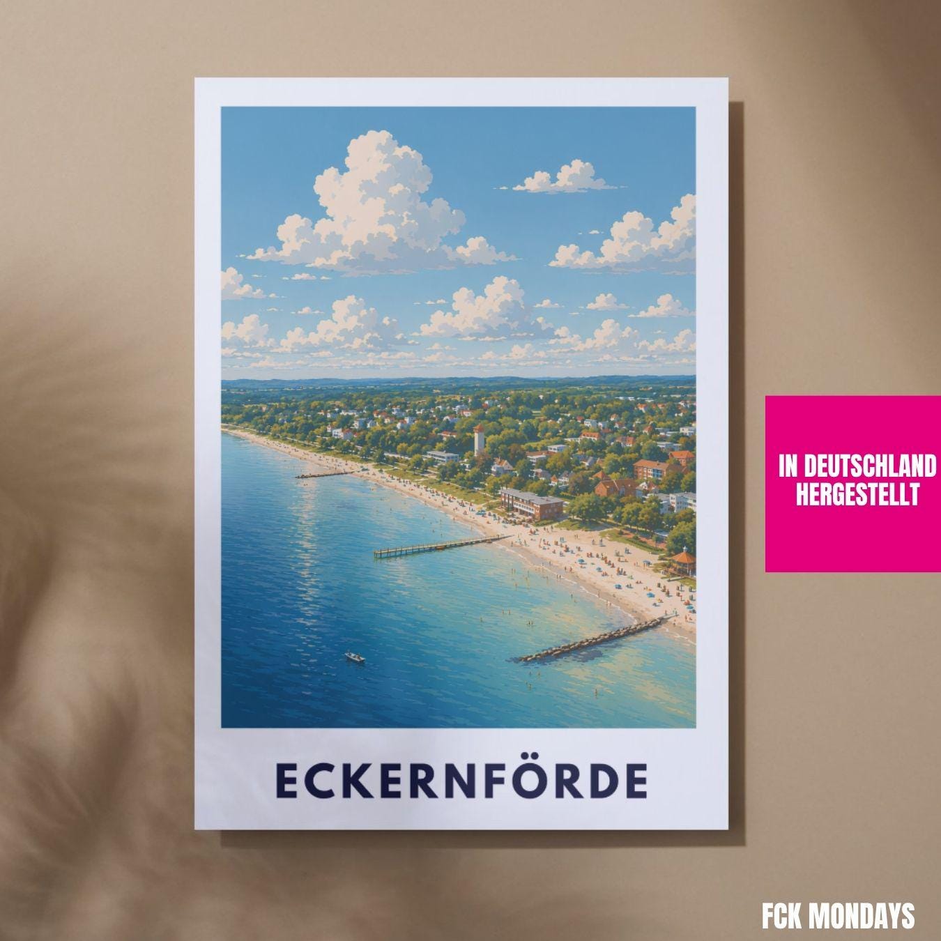 Eckernförde Strand Poster – Maritime Wandkunst Ostsee Küstenstadt Illustration Deko – Deutschland Reise Print Illustration Plakat Souvenir