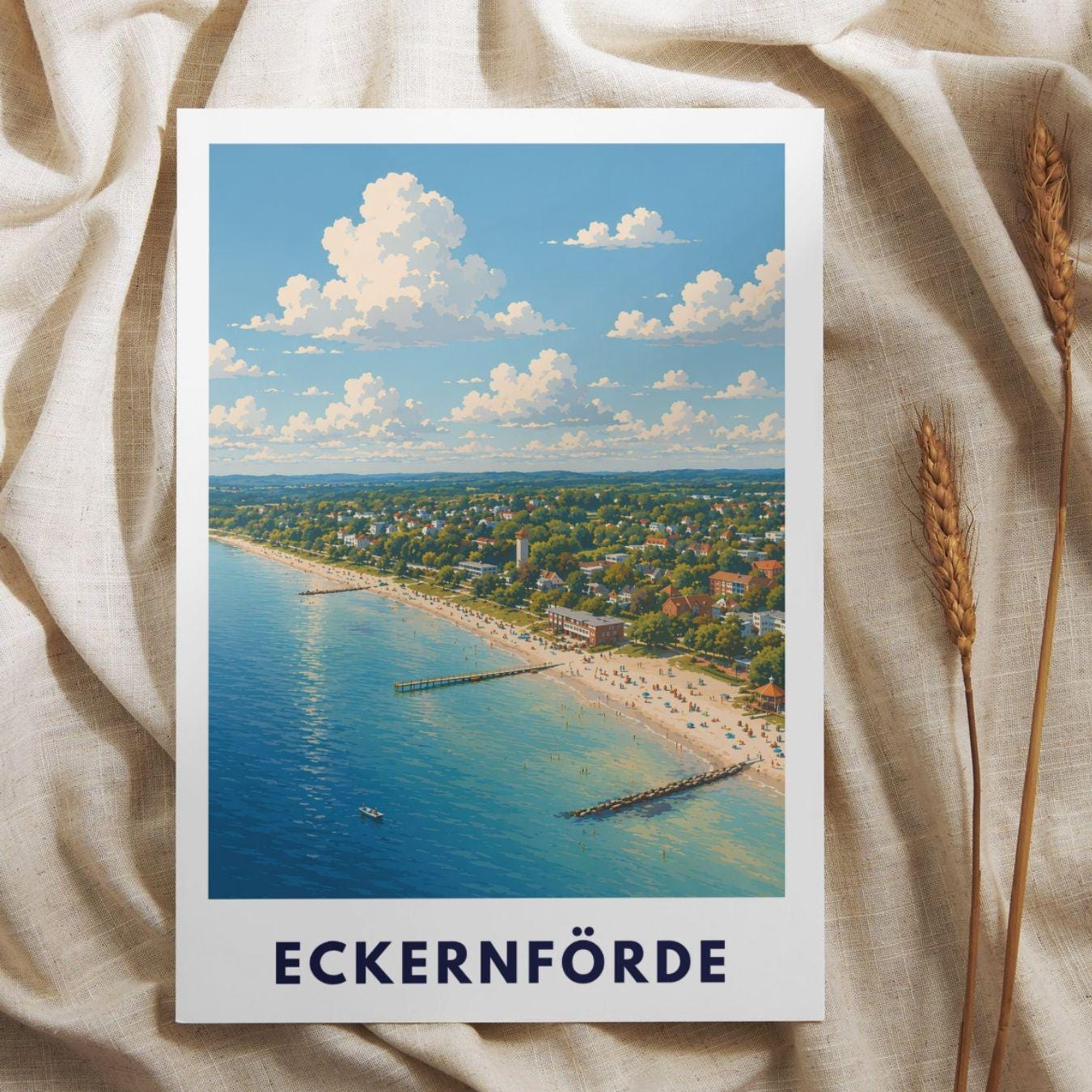 Eckernförde Strand Poster – Maritime Wandkunst Ostsee Küstenstadt Illustration Deko – Deutschland Reise Print Illustration Plakat Souvenir