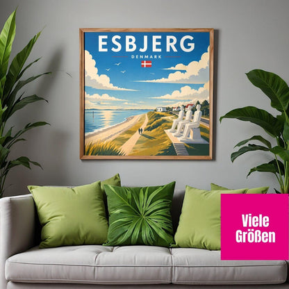 Esbjerg Poster Der Mensch am Meer – Dänemark Küstenposter – Skandinavische Wandkunst – Nordsee Sehnsucht – Travel Print Illustration Plakat