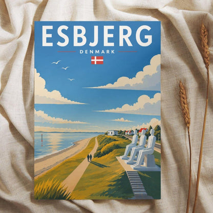 Esbjerg Poster Der Mensch am Meer – Dänemark Küstenposter – Skandinavische Wandkunst – Nordsee Sehnsucht – Travel Print Illustration Plakat