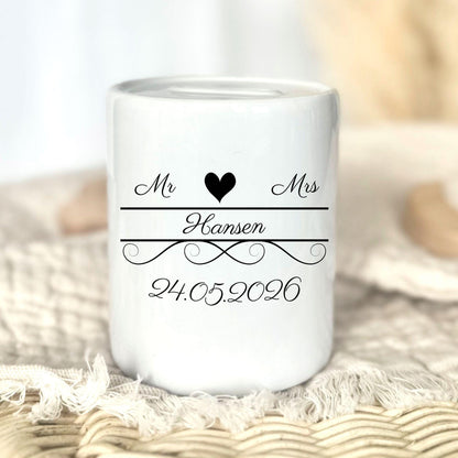 Personalisierte Hochzeitsspardose mit Namen & Datum | Hochzeitsgeschenk Paar | Geldgeschenk Idee| Boho Hochzeit Deko Sparschwein Nachnamen