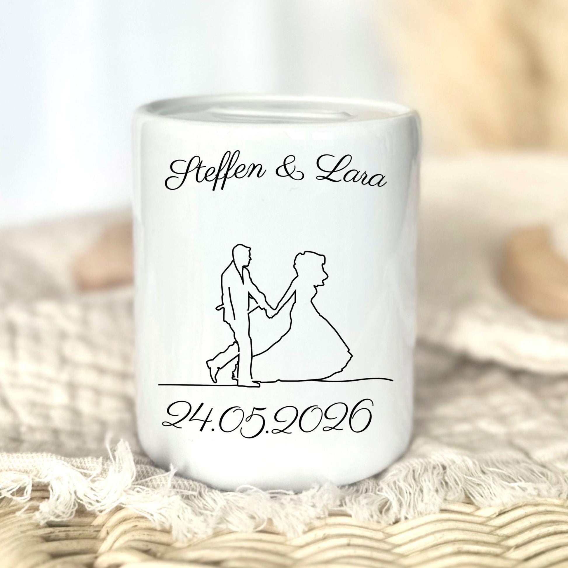 Personalisierte Hochzeitsspardose mit Namen & Datum | Hochzeitsgeschenk Paar | Geldgeschenk Idee| Boho Hochzeit Deko Sparschwein Nachnamen