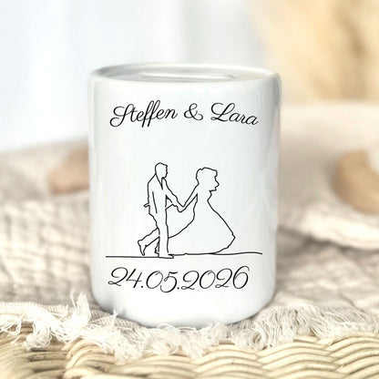 Personalisierte Hochzeitsspardose mit Namen & Datum | Hochzeitsgeschenk Paar | Geldgeschenk Idee| Boho Hochzeit Deko Sparschwein Nachnamen