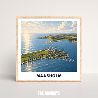 Maasholm Poster Ostsee Illustration – Küsten Landschaft Schleswig-Holstein – Hafen, Schlei & Leuchtturm – Maritime Wandkunst Norddeutschland