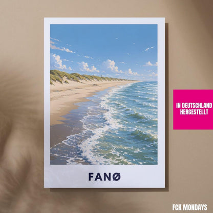 Fanø Poster Dänemark – Strand & Dünen Illustration – Nordsee Küste, Sønderho Rindby – Skandinavische Wandkunst Plakat Ferienwohnung Insel