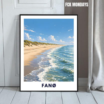 Fanø Poster Dänemark – Strand & Dünen Illustration – Nordsee Küste, Sønderho Rindby – Skandinavische Wandkunst Plakat Ferienwohnung Insel