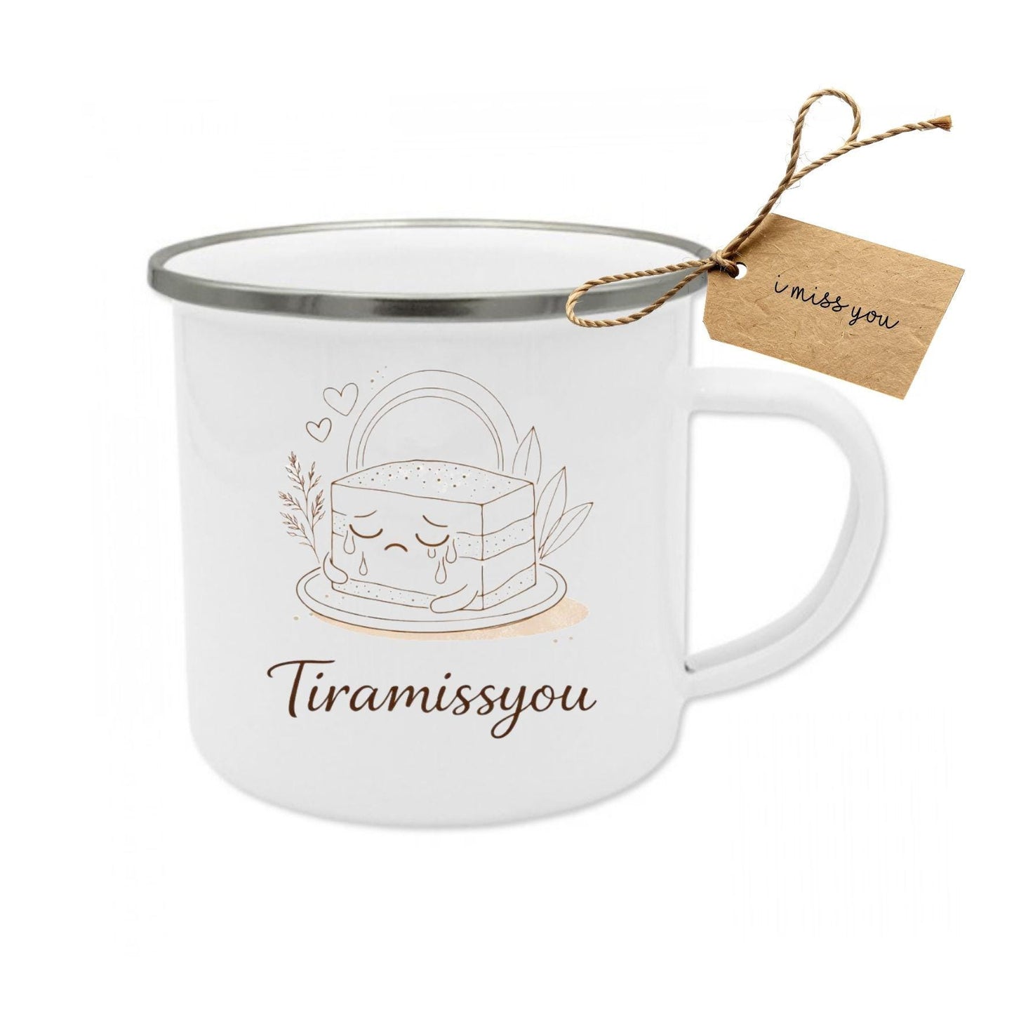 TiraMissYou Emaille Tasse | Lustiger Liebesbecher Spruch | Geschenk Freundin, Freund & Partner Kaffee Becher Beziehung | Valentinstag