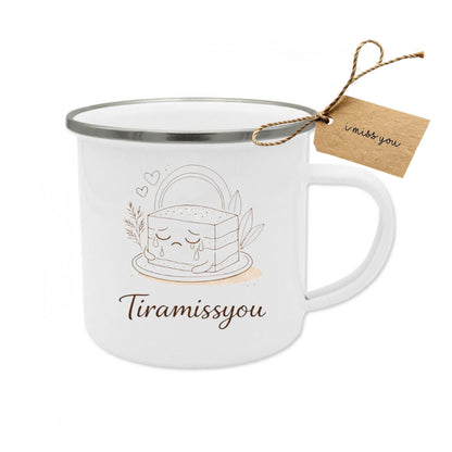 TiraMissYou Emaille Tasse | Lustiger Liebesbecher Spruch | Geschenk Freundin, Freund & Partner Kaffee Becher Beziehung | Valentinstag