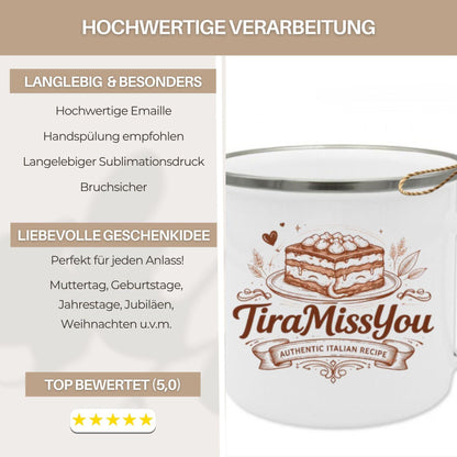 TiraMissYou Emaille Tasse | Lustiger Liebesbecher Spruch | Geschenk Freundin, Freund & Partner Kaffee Becher Beziehung | Valentinstag