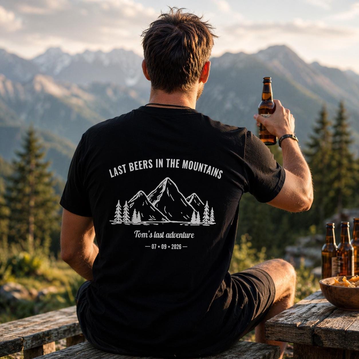 JGA Shirt Männer – Bier in den Bergen T-Shirt – Bräutigam Squad Shirt – Personalisiertes Junggesellenabschied Shirt – Männer Outdoor Shirt