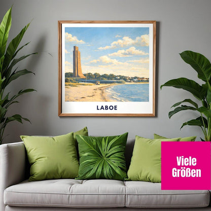 Laboe Poster Marine Ehrenmal Ostsee | Strand Wandbild Deutschland | Küsten Landschaft Kunstdruck | U-Boot U 995 Deko | Travel Poster Kiel