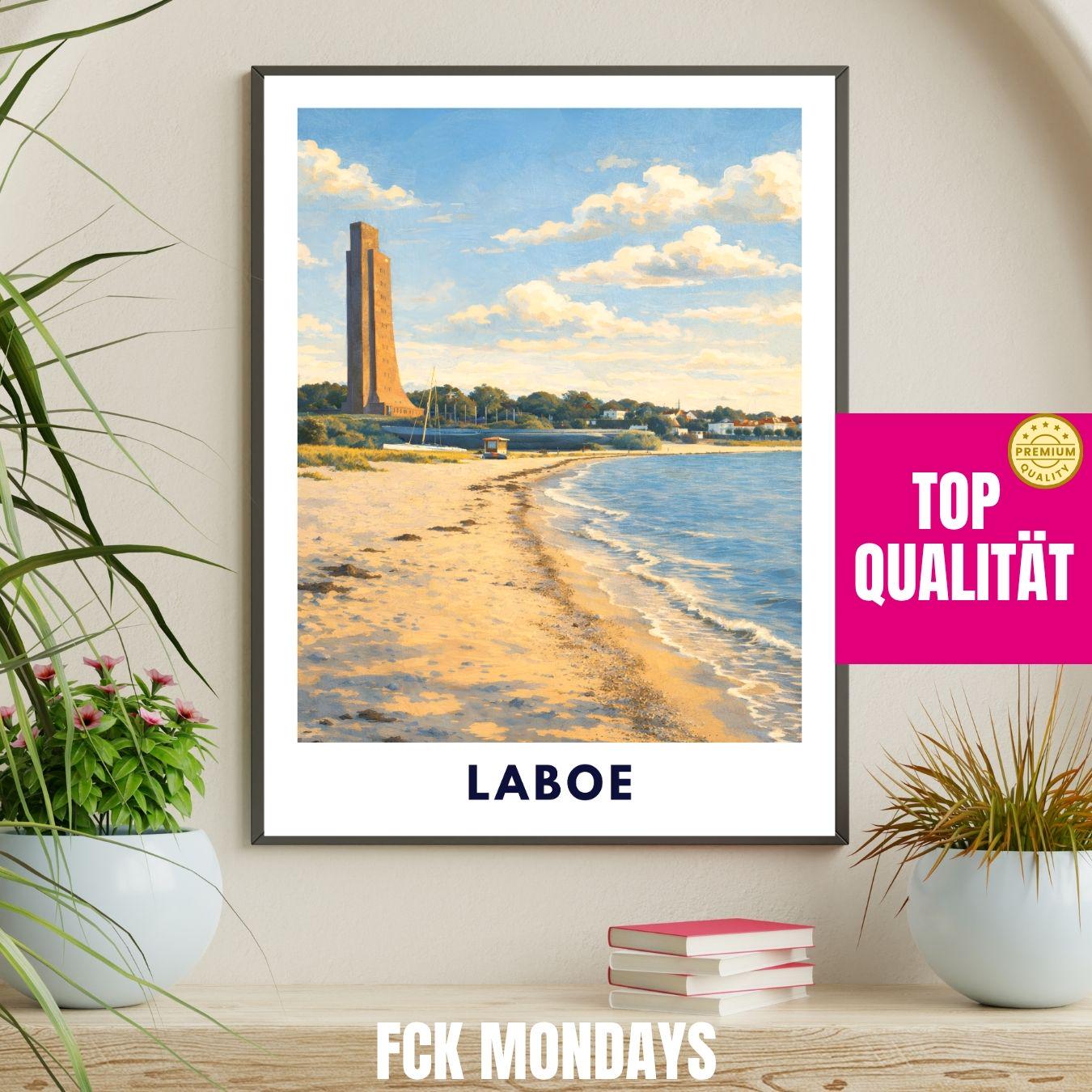 Laboe Poster Marine Ehrenmal Ostsee | Strand Wandbild Deutschland | Küsten Landschaft Kunstdruck | U-Boot U 995 Deko | Travel Poster Kiel