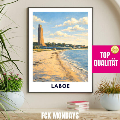 Laboe Poster Marine Ehrenmal Ostsee | Strand Wandbild Deutschland | Küsten Landschaft Kunstdruck | U-Boot U 995 Deko | Travel Poster Kiel