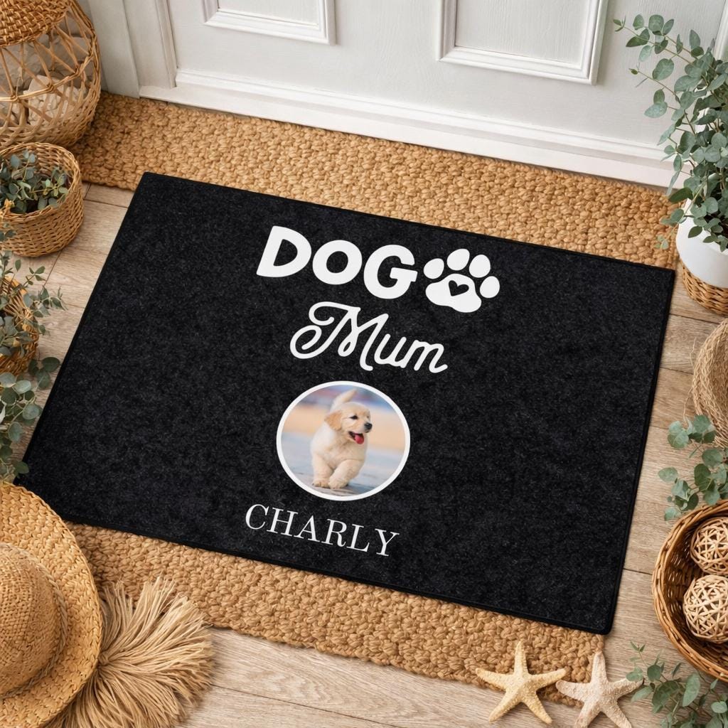 Personalisierte Haustier Fußmatte Hunde mit Foto – Türmatte mit Namen | Geschenk Umzug Zuhause Einweihungsgeschenk Türvorleger Dog Mom Dad