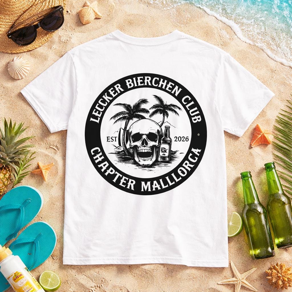 Personalisierbares Mallorca Shirt – Lecker Bierchen Club T-Shirt Herren – JGA Malle Outfit – Party Urlaub Shirt mit Wunsch Ort & Jahr