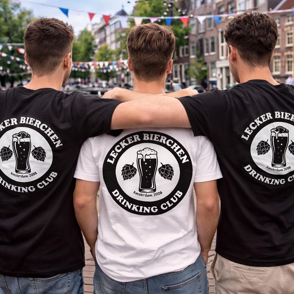 Personalisierbares JGA Shirt – Lecker Bierchen Drinking Club Männer – Outfit Party Urlaub T-Shirt mit Wunsch Ort & Jahr Junggesellenabschied