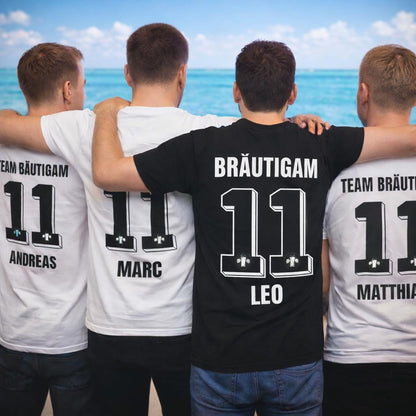 Personalisierbares JGA Shirt Fußball Trikot - Junggesellenabschied Outfit Herren - Bräutigam Team Shirt mit Name & Nummer Party Urlaub