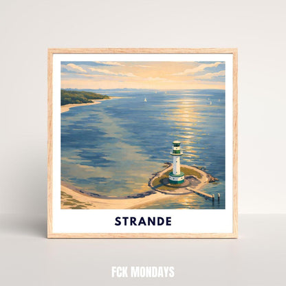 Strande Kiel Lighthouse Poster | Baltic Sea Wall Art | Kiel Fjord Print | Germany Travel Poster | Coastal Scandinavian Illustration