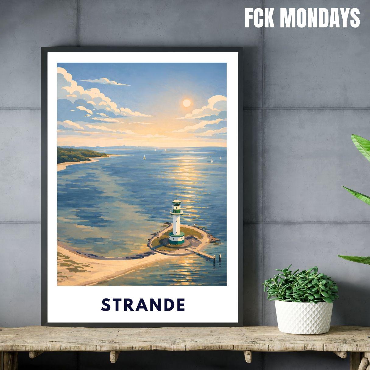 Strande Kiel Lighthouse Poster | Baltic Sea Wall Art | Kiel Fjord Print | Germany Travel Poster | Coastal Scandinavian Illustration