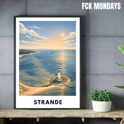 Strande Kiel Lighthouse Poster | Baltic Sea Wall Art | Kiel Fjord Print | Germany Travel Poster | Coastal Scandinavian Illustration